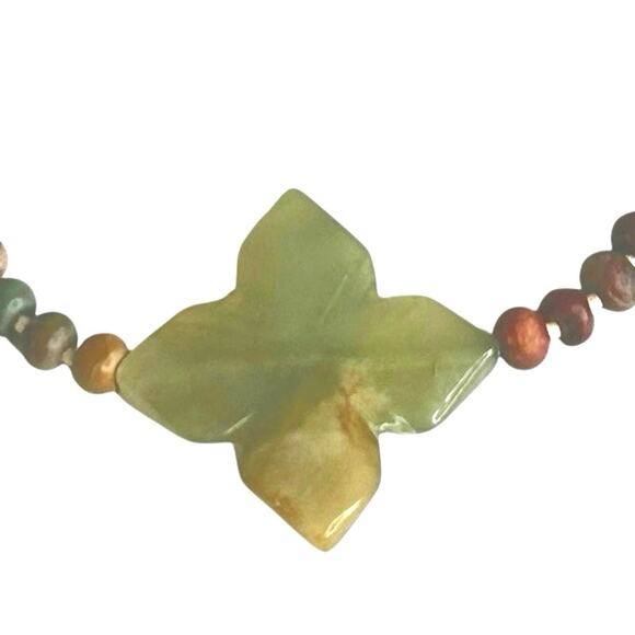 Earth Tones Green Brown Semiprecious Gemstones Mixed Beaded Pendant Necklace - Picture 4 of 6